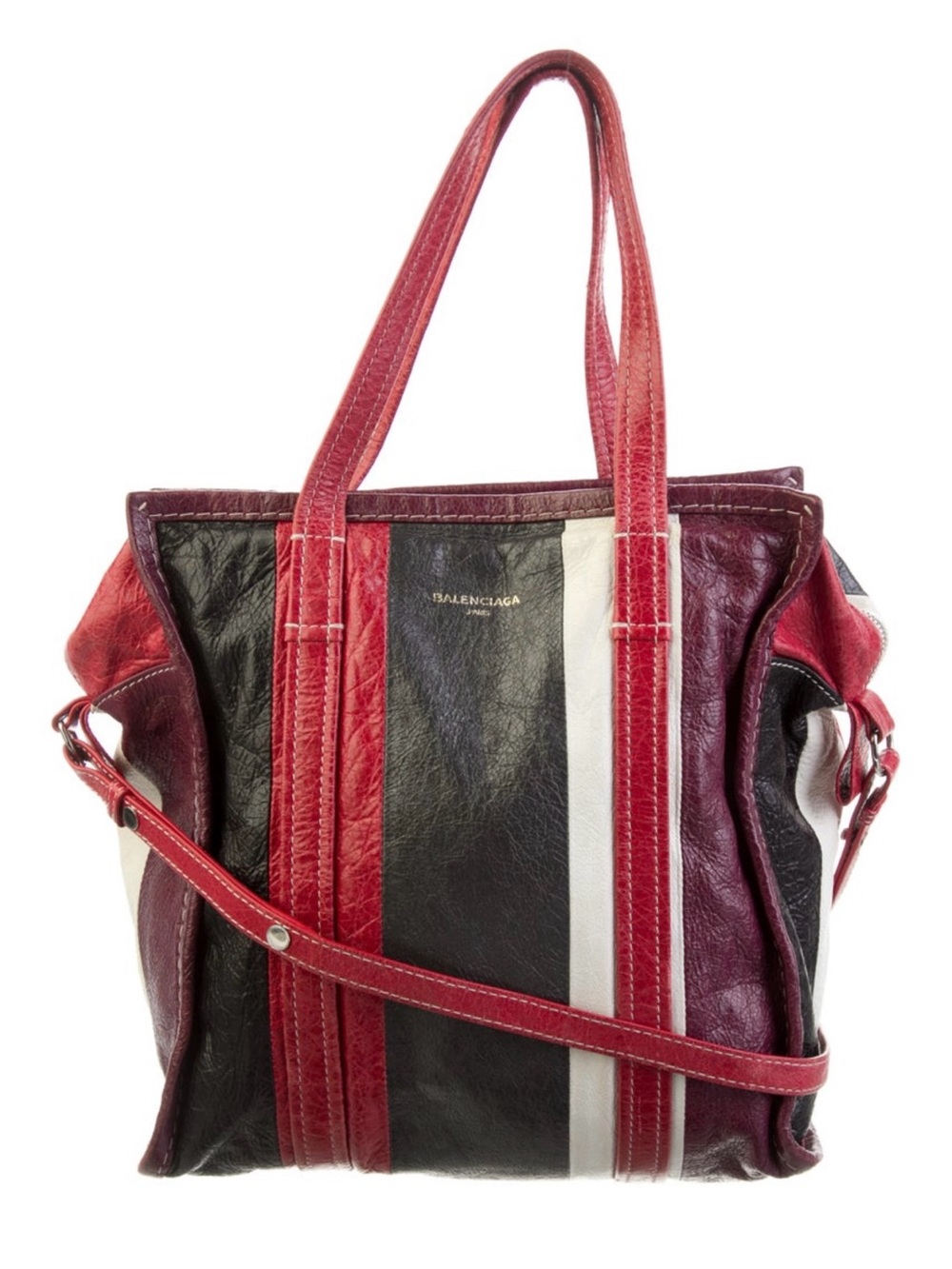 Balenciaga Striped Leather Shopper Tote